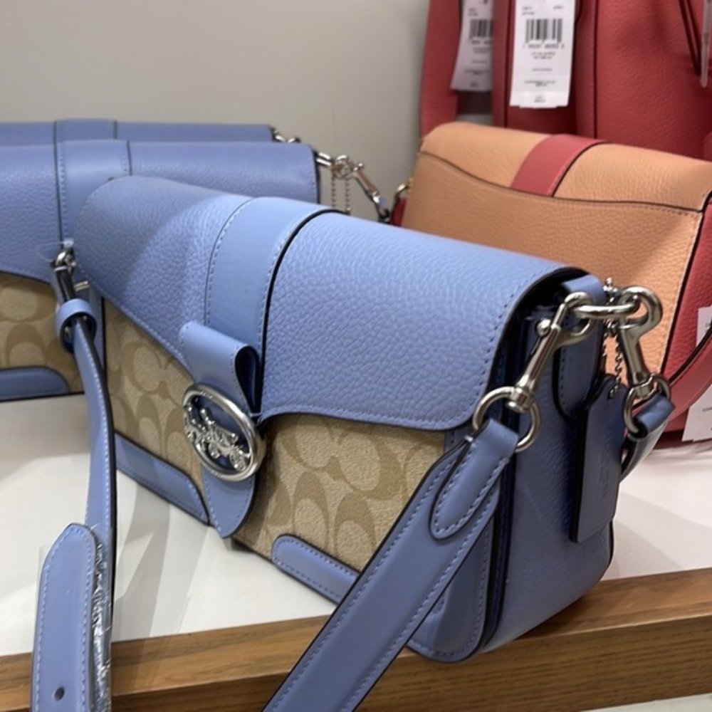 Coach Georgie Shoulder Bag In Signature Canvas Light Khaki / Marble Blue